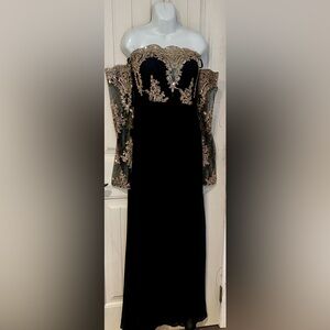 Soieblu Black and Gold Off-Shoulder Dress